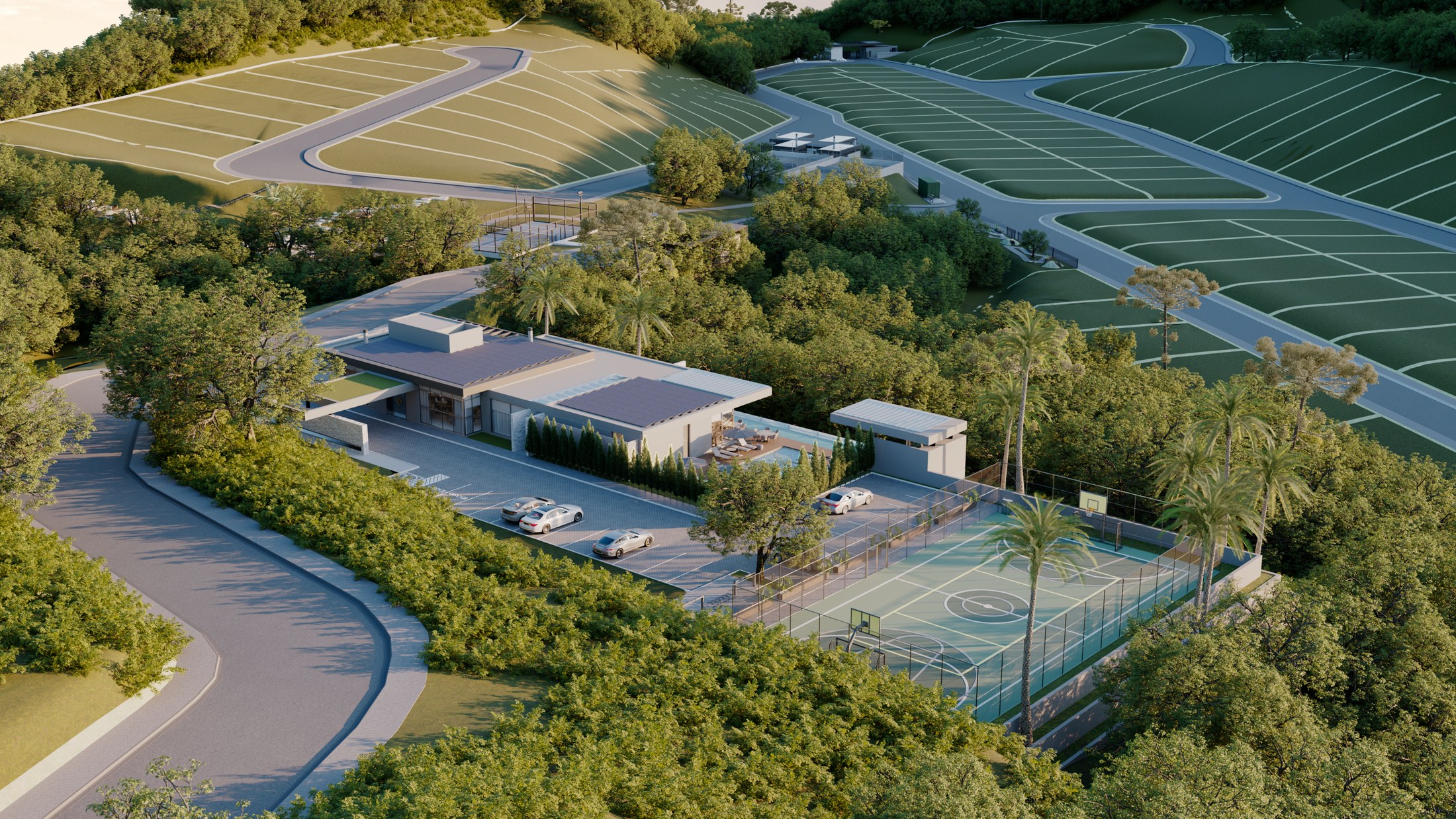 Vista aérea do clube e das áreas esportivas